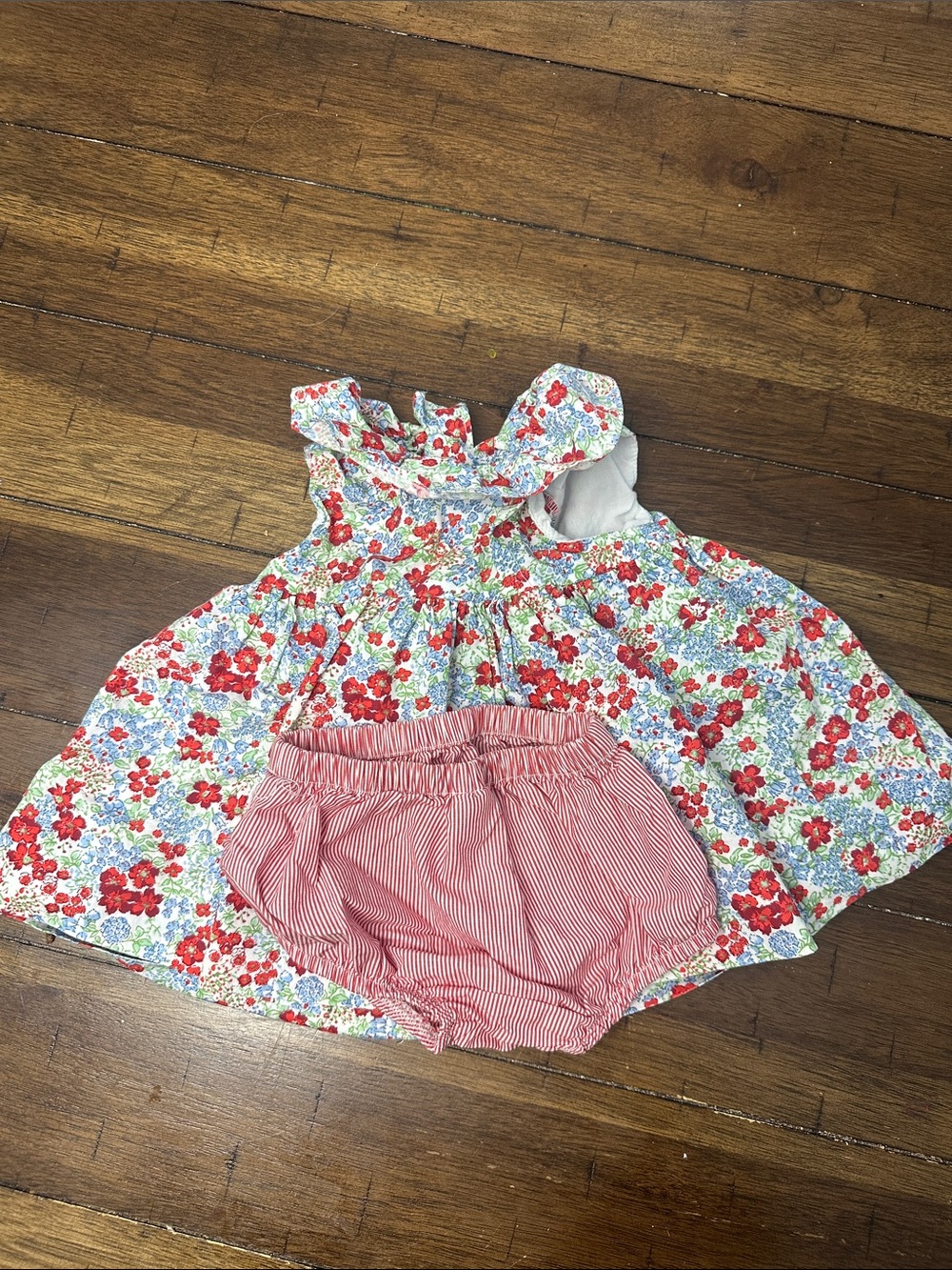Edgehill Collection Red Floral & Pink Stripe Girls Matching Set